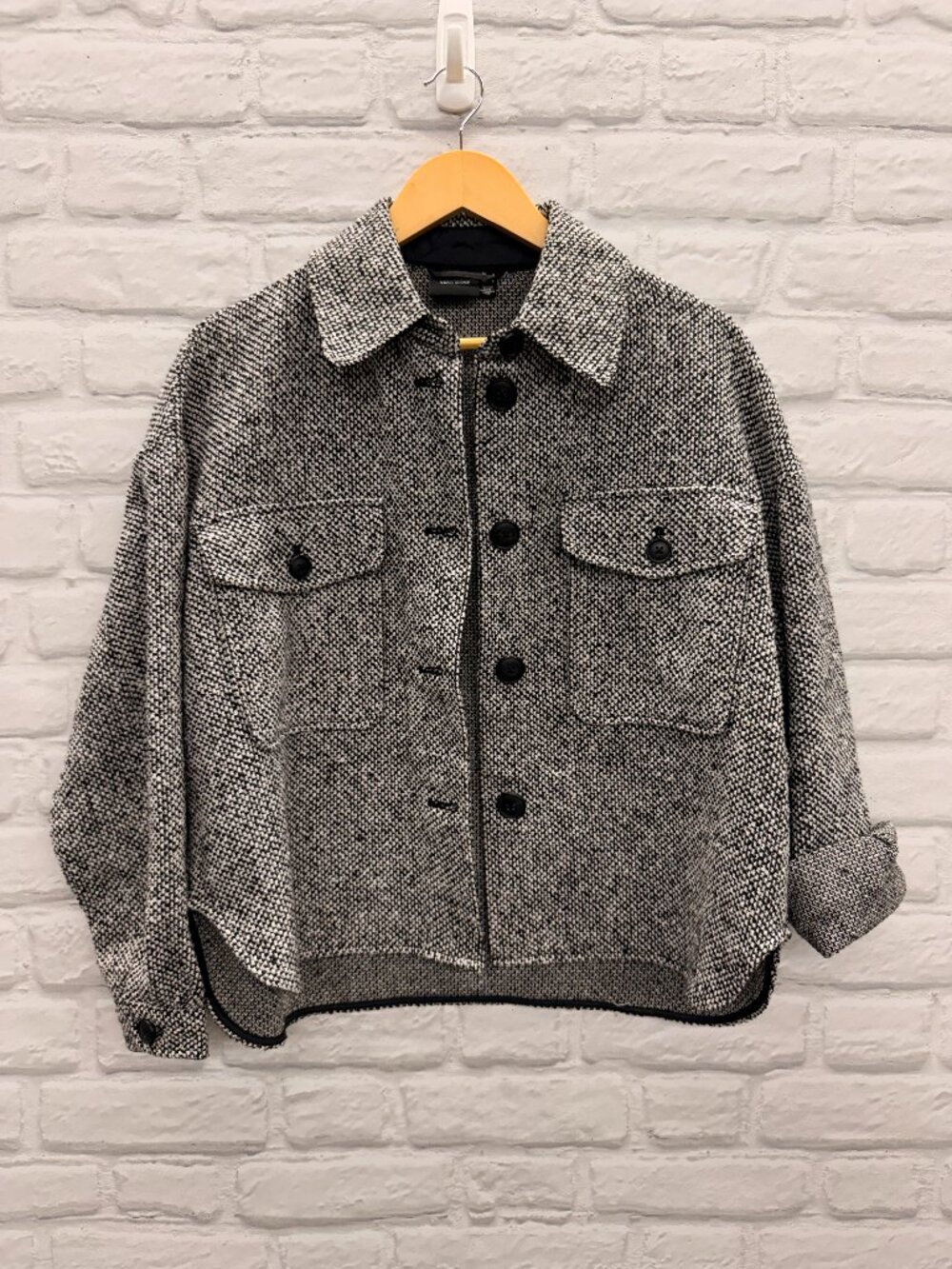 Vero Moda Black & White Tweed Button-Up Shacket Jacket - Size Small
